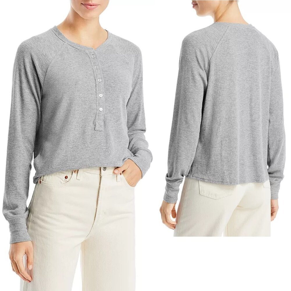 NWT New Three Dots Long Sleeve Henley Grey Top Size XL
